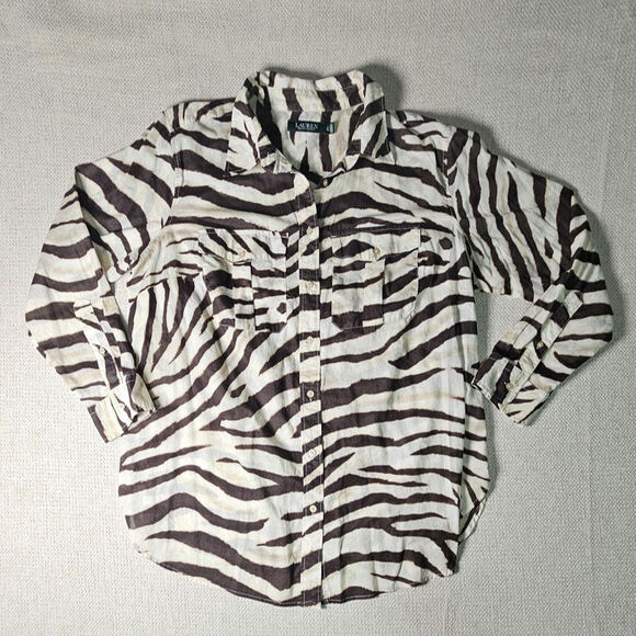 Ralph Lauren Zebra Animal Print 100% Cotton Button Up Shirt Size 1X - Picture 5 of 10